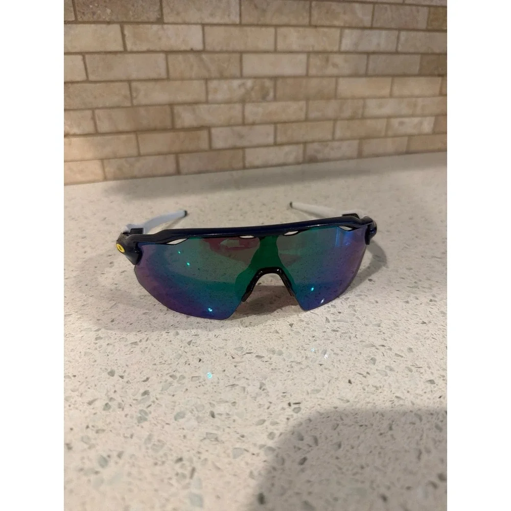 Oakley Radar Path Sunglasses Blue White Frame Iridium Shield Lens Sport Cycling